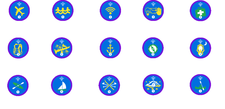 Air Activities (stages 1-6) Digital Citizen (stages 1-4) Community Impact (stages 1-4) Digital Maker (stages 1-5) Emergency Aid (stages 1-5) Paddle Sports (stages 1-4) Sailing (stages 1-4) Snowsports (stages 1-4) Swimmer (stages 1-5) Time on the Water (stages 1-50) Hikes Away (stages 1-50) Nautical Skills (stages 1-6) Musician (stages 1-5) Navigator (stages 1-5) Nights Away (stages 1-200)