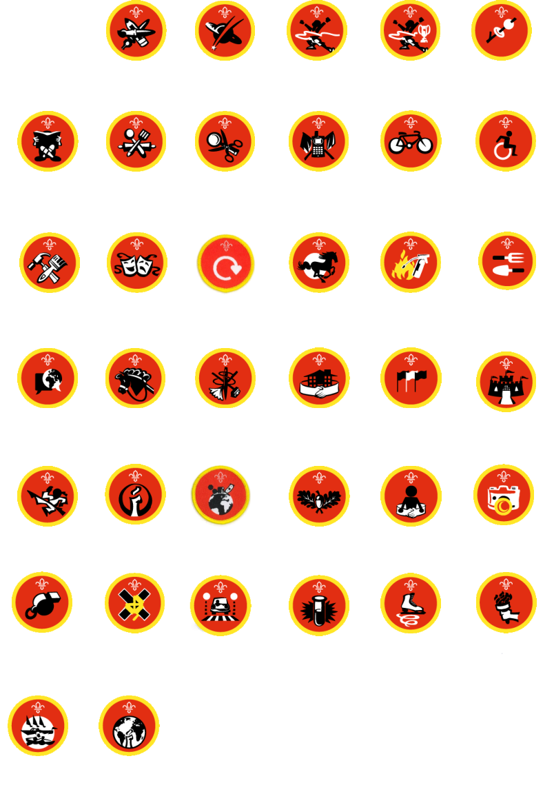 A Animal Carer Artist Astronomer Athletics Athletics Plus Backwoods Cooking Book Reader Chef Collector Communicator Cyclist Disability Awareness DIY Entertainer Environmental Conservation Equestrian Fire Safety Gardener Global Issues Hobbies Home Help Home Safety International Local Knowledge Martial Arts Naturalist Personal Safety Photographer Physical Recreation Pioneer Road Safety Scientist Skater Sports Enthusiast Water Activities World Faiths My Faith Money Skills